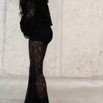 Black lace flared pants