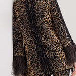 Long Sleeves Feathers Leopard Round-Neck Pants Pants Set T-Shirts Tops Two-Piece Sets