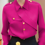 Long Sleeves Loose Asymmetric Buttoned Lapel Blouses&Shirts Tops