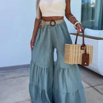 Casual elastic pants high waisted flared pants