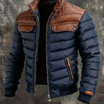 London | Navy Quilted Jacket Featuring Leather Accents