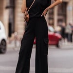 Black High Neck Knit Sweater Vest & Cargo Pants Set