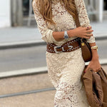 Beige Crochet Flowers Two-Piece Set