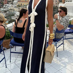 Beach Day Colorblock Bow Detail Slit Midi Top and Elastic Waist Loose Pants Set