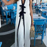Beach Day Colorblock Bow Detail Slit Midi Top and Elastic Waist Loose Pants Set