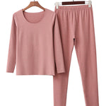 2PCS Plus Size Solid Color Round-Neck Top&Bottom Pajama Set