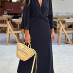 Batman sleeve V-neck solid color dress