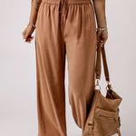 Casual Drawstring Shirred Elastic Waist Wide Leg Pants